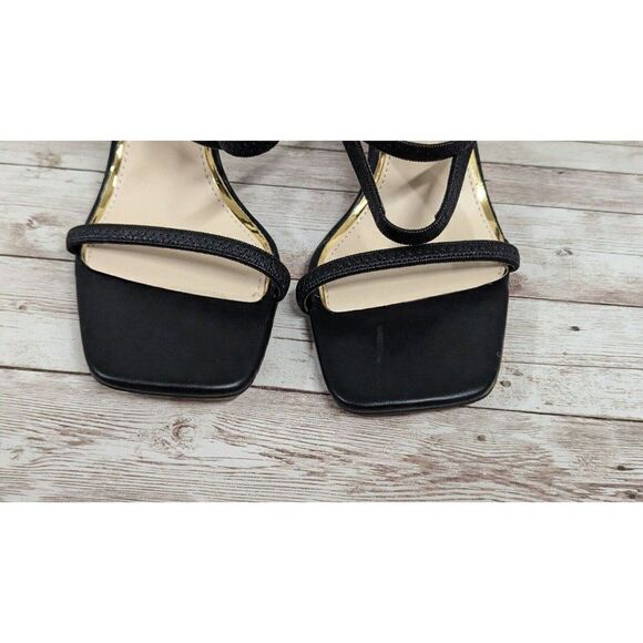 Womens Size US 7 Black Cream Open Toe Slip On Stiletto Strappy Heels - Picture 6 of 10